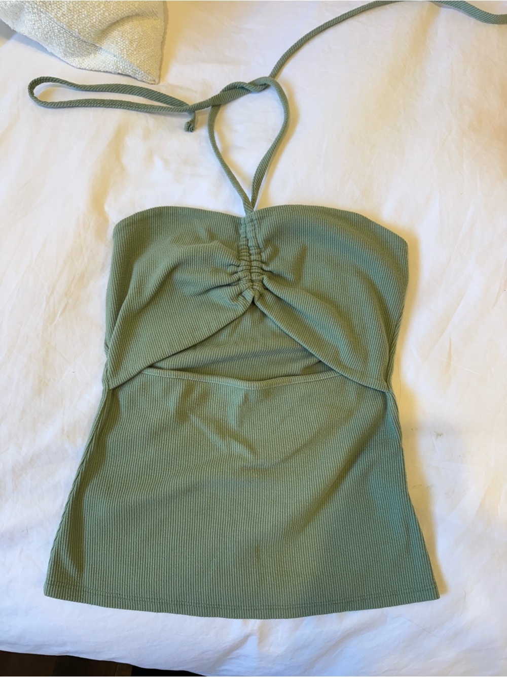 Sage Green Ribbed Halter Tank